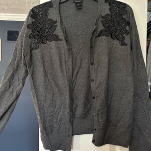 Ann Taylor grey embroidered cardigan